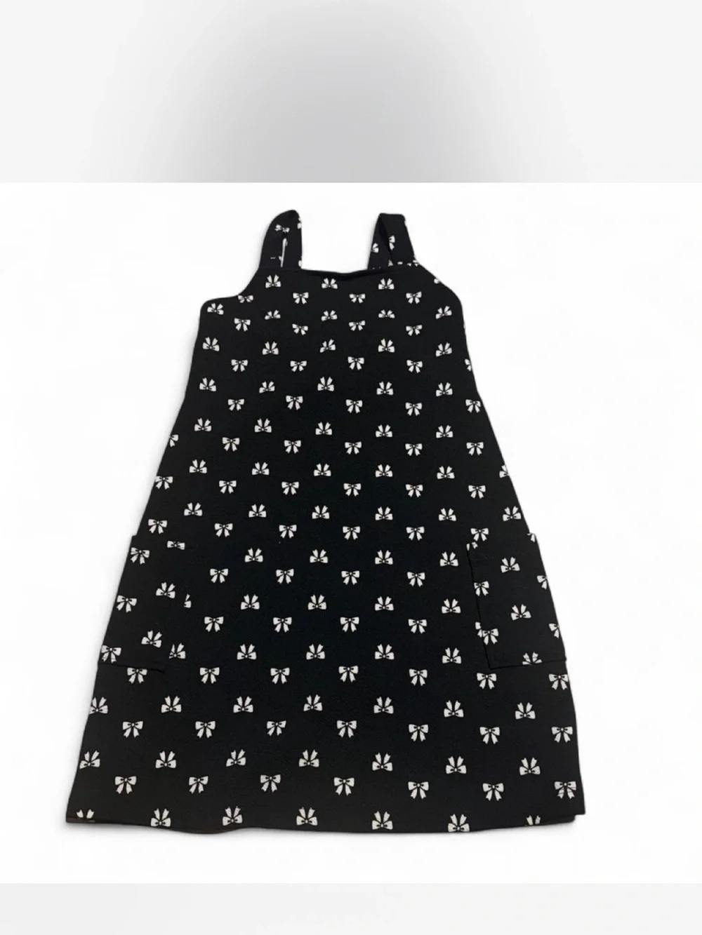 Girls' Black Bow-Print Casual Dress